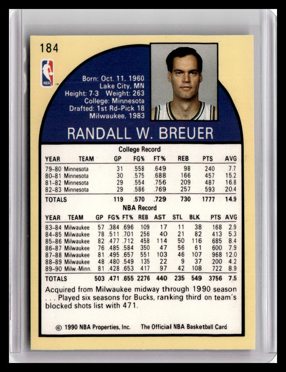 1990-91 Hoops #184 Randy Breuer