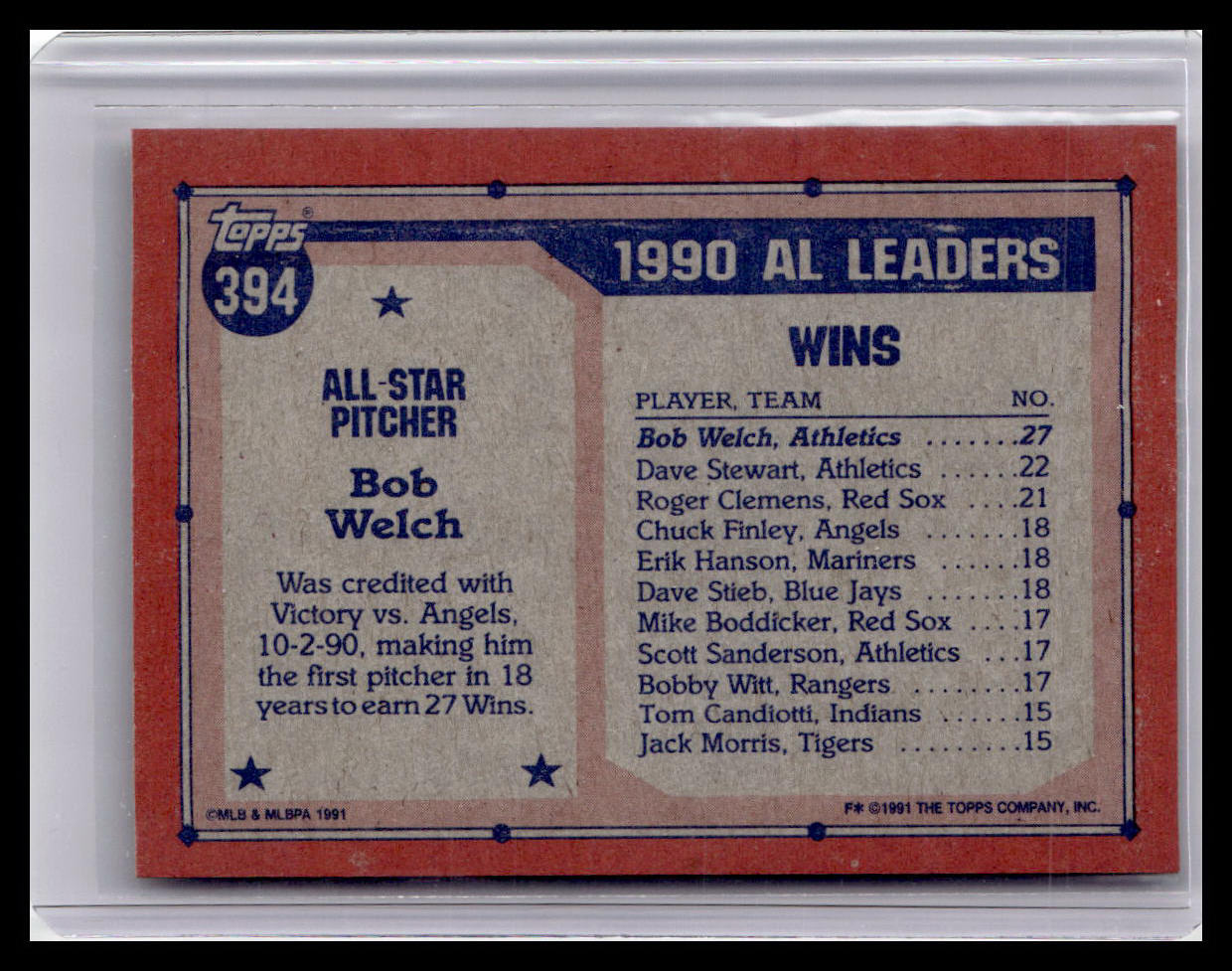 1991 Topps #394 Bob Welch