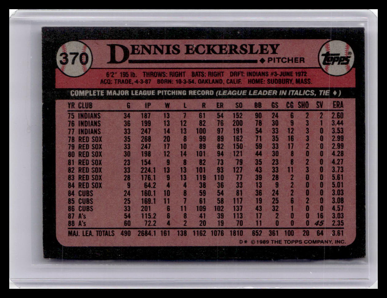 1989 Topps #370 Dennis Eckersley