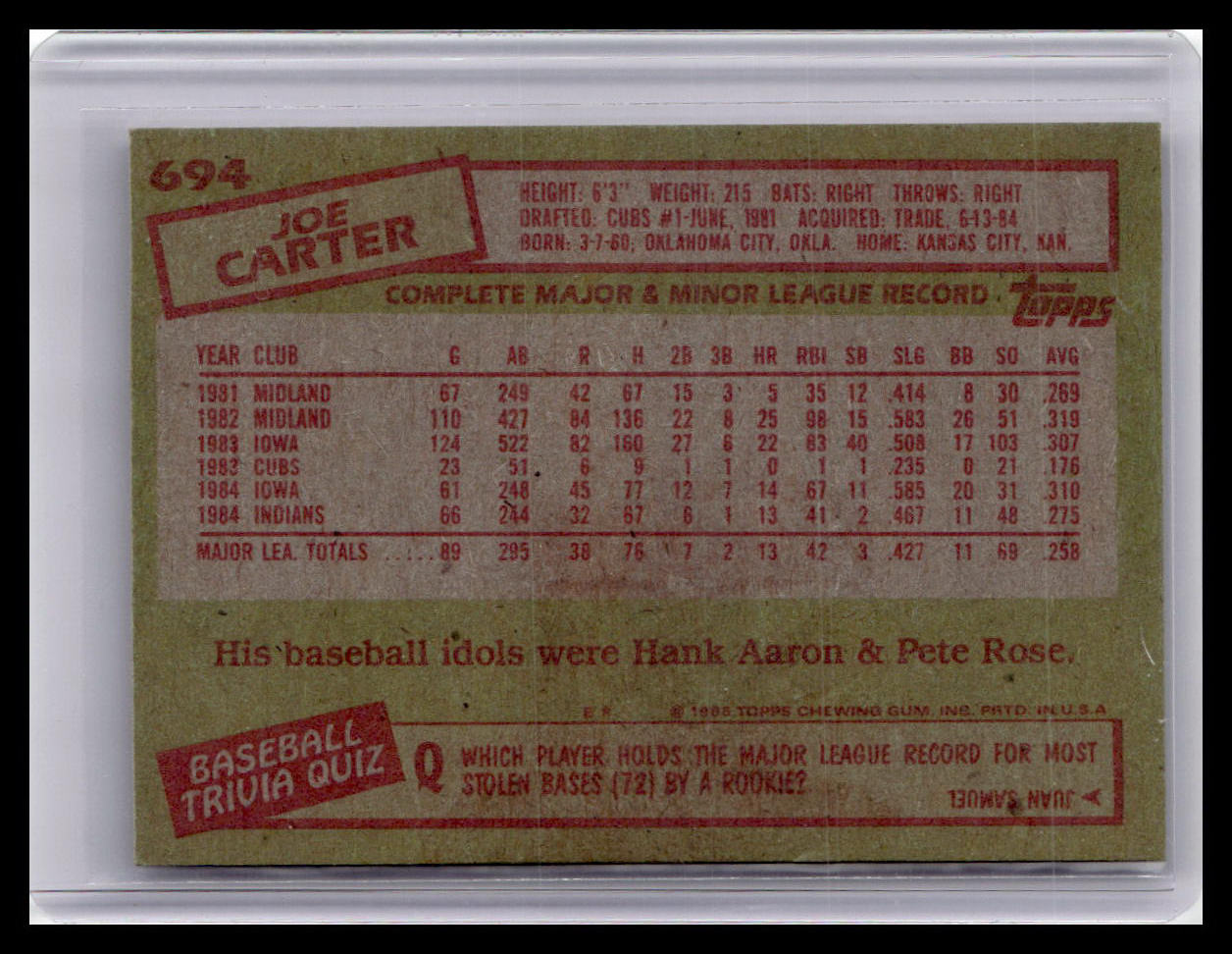 1985 Topps #694 Joe Carter