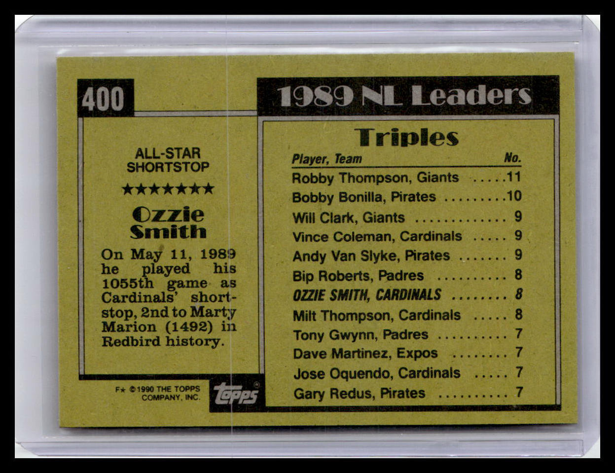 1990 Topps #400 Ozzie Smith