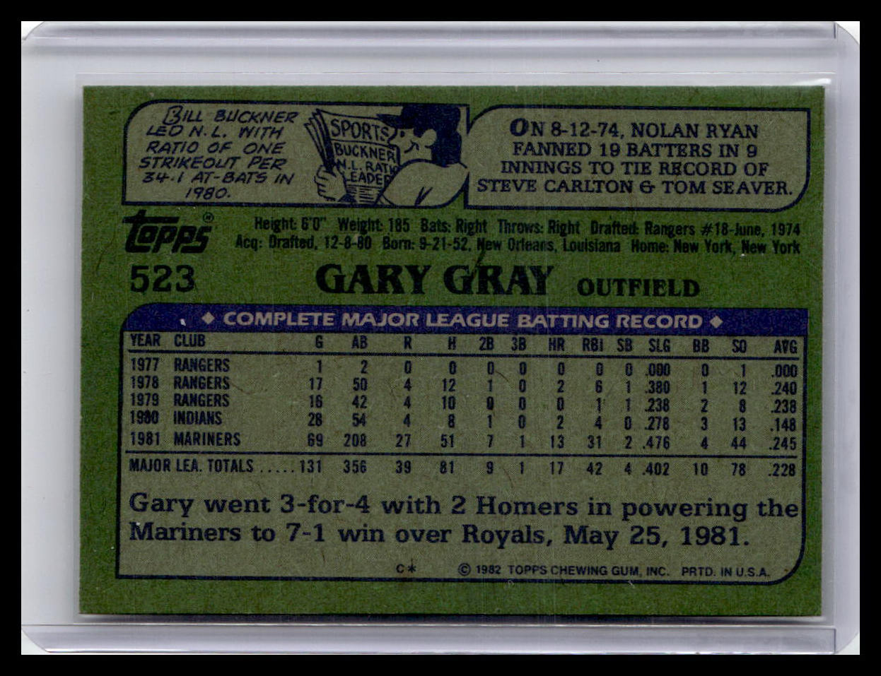 1982 Topps #523 Gary Gray