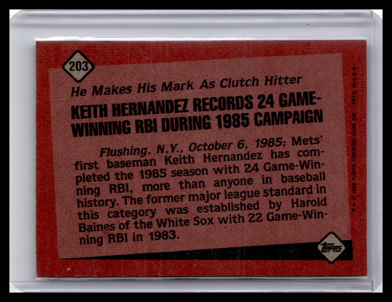 1986 Topps #203 Keith Hernandez