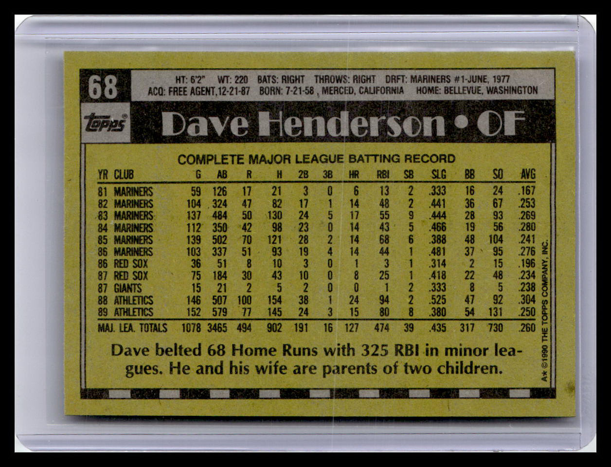 1990 Topps #68 Dave Henderson