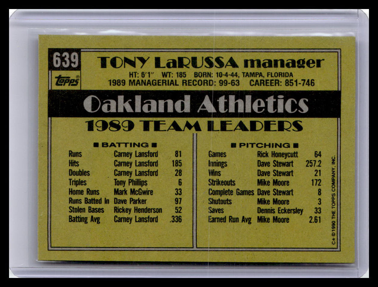 1990 Topps #639 Tony LaRussa