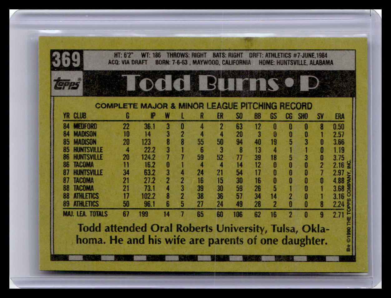 1990 Topps #369 Todd Burns