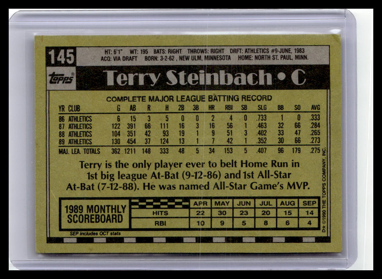 1990 Topps #145 Terry Steinbach