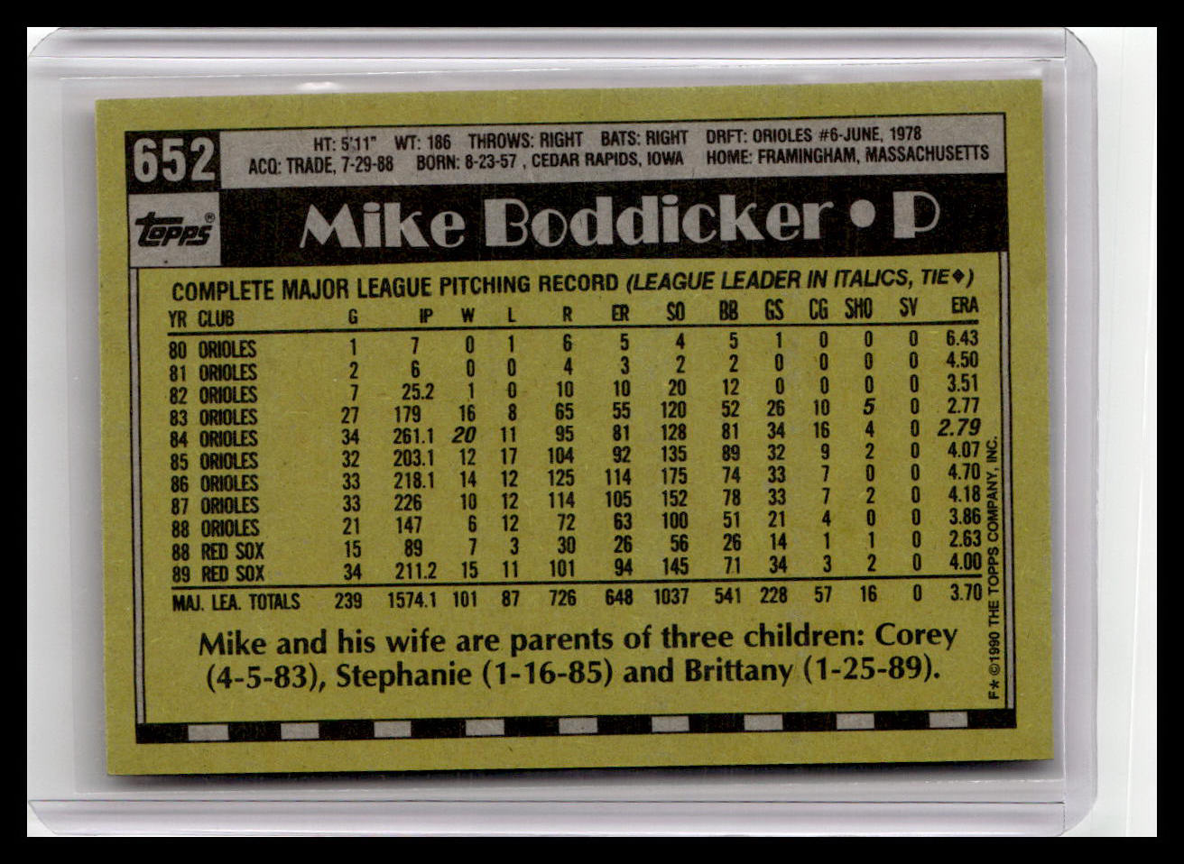 1990 Topps #652 Mike Boddicker