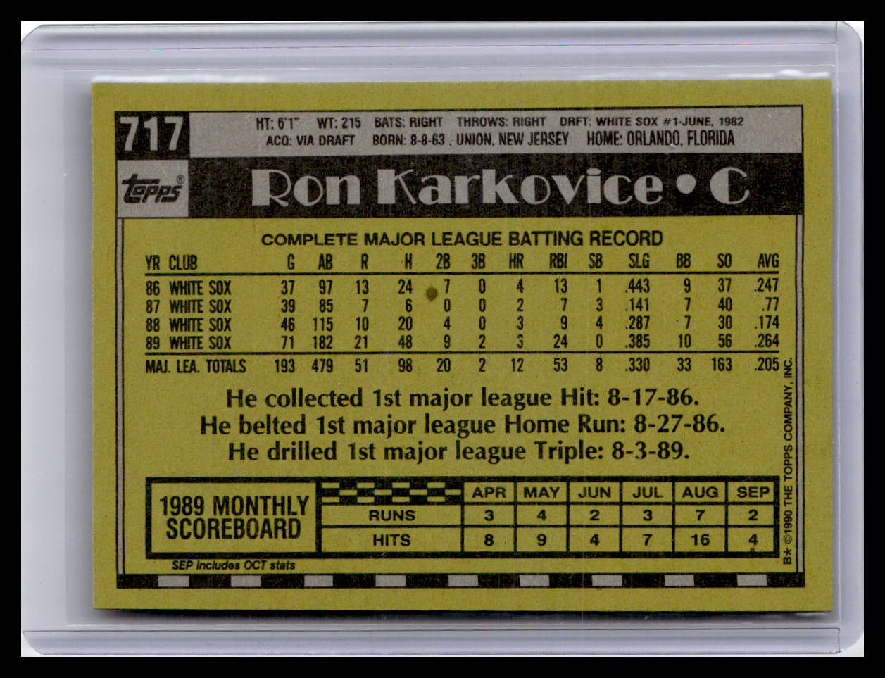 1990 Topps #717 Ron Karkovice