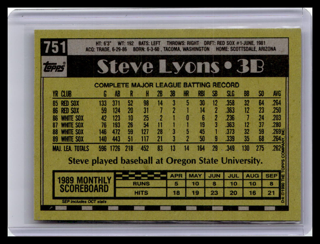 1990 Topps #751 Steve Lyons