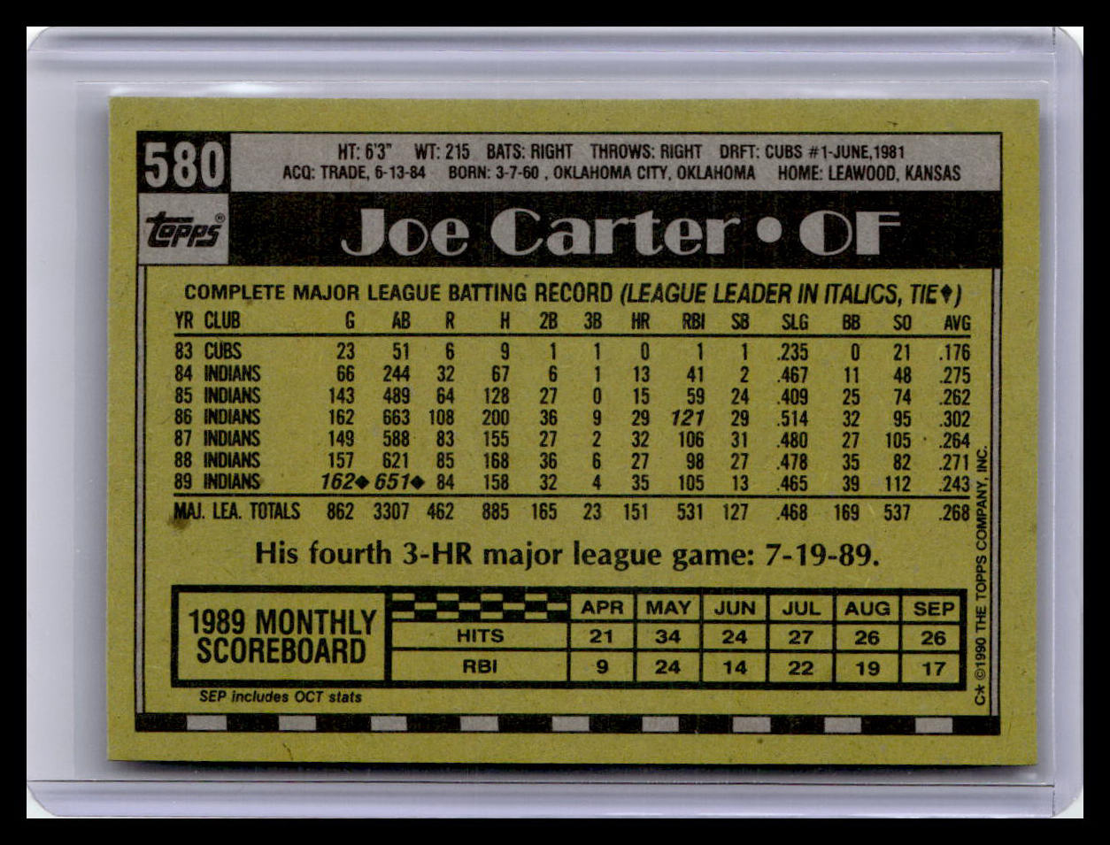 1990 Topps #580 Joe Carter