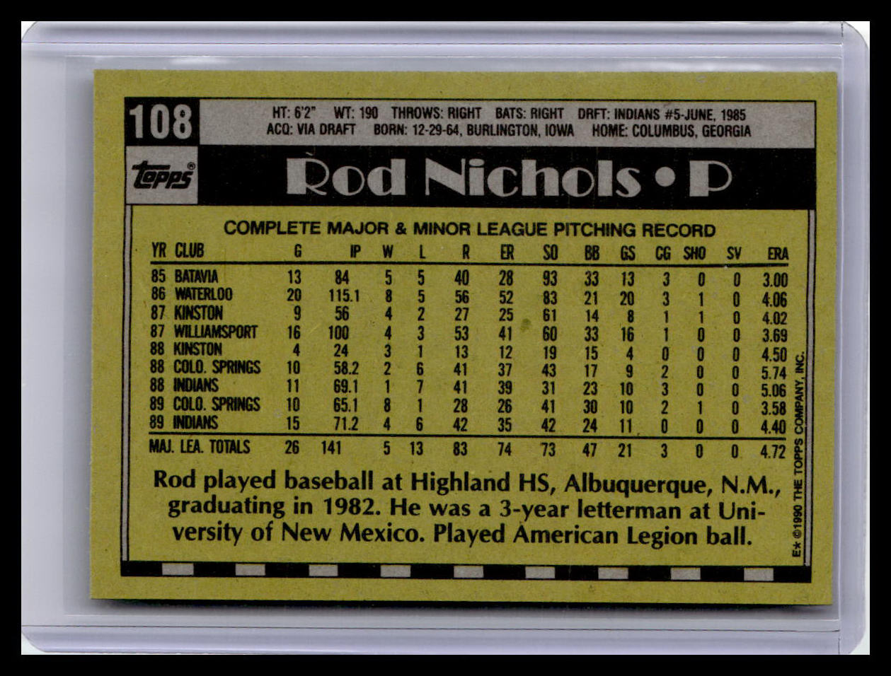 1990 Topps #108 Rod Nichols