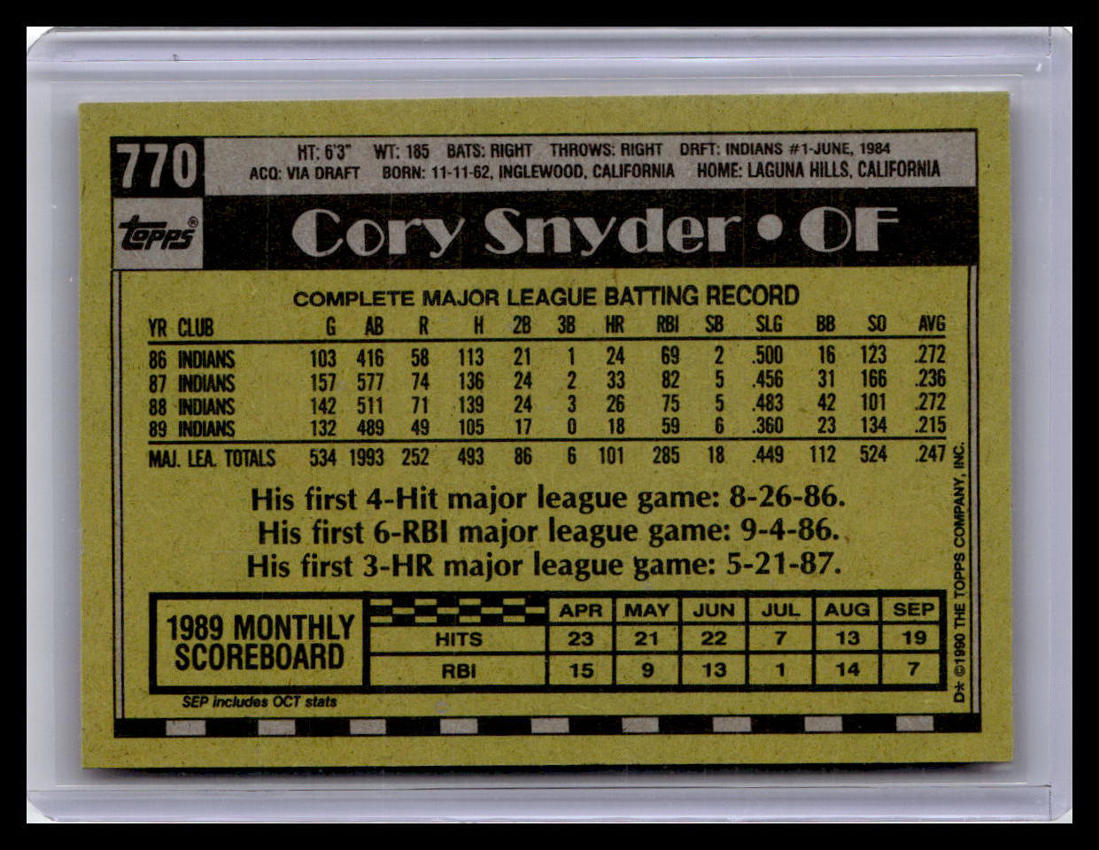 1990 Topps #770 Cory Snyder