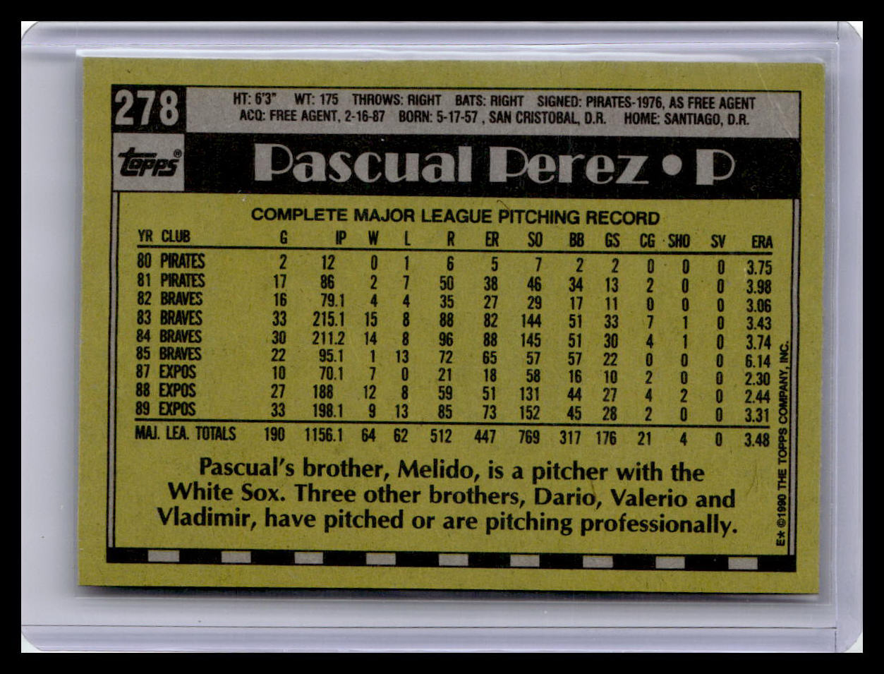 1990 Topps #278 Pascual Perez