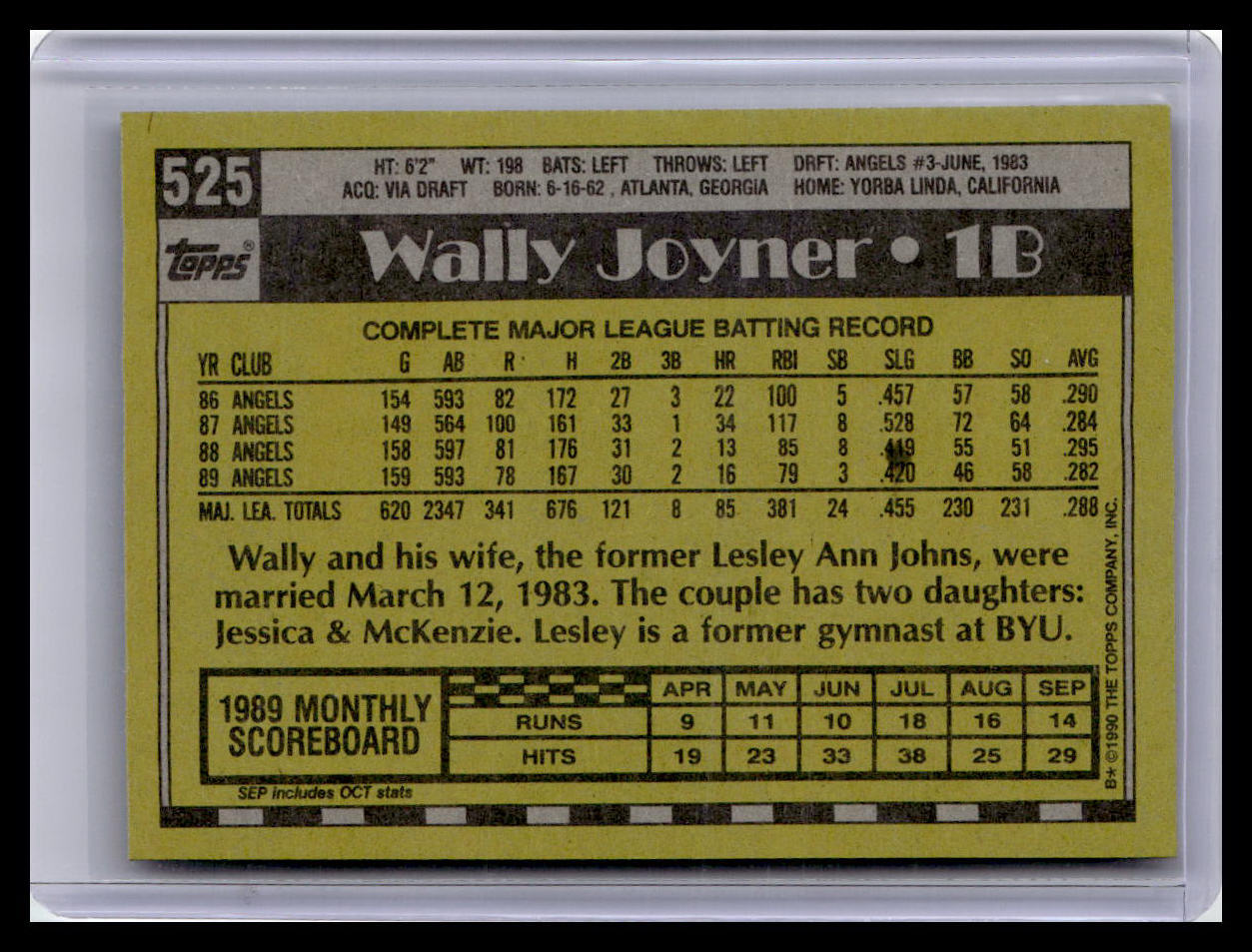 1990 Topps #525 Wally Joyner