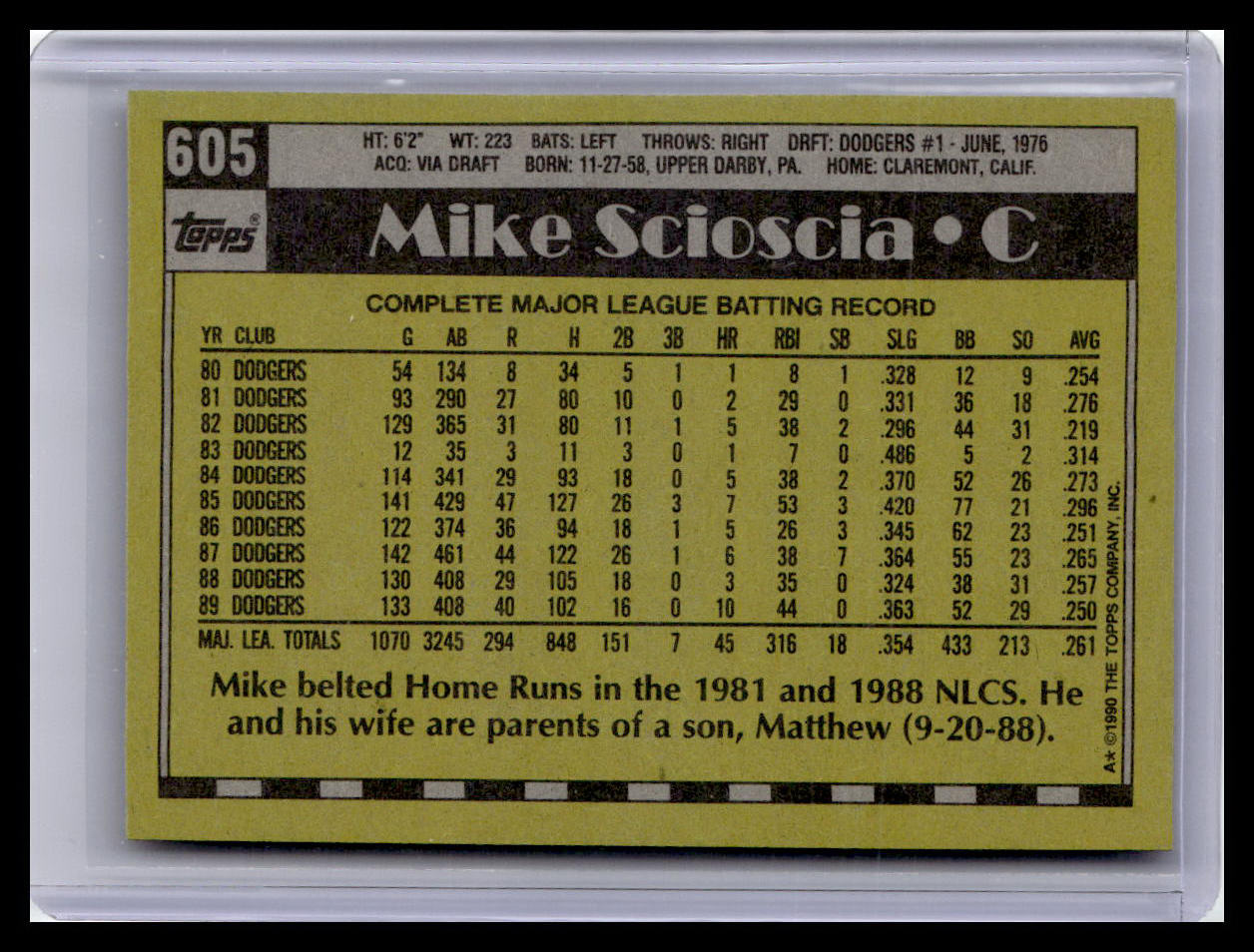 1990 Topps #605 Mike Scioscia