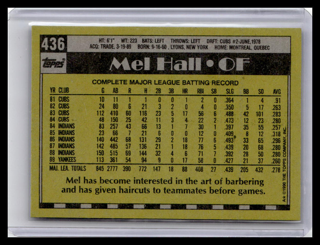 1990 Topps #436 Mel Hall