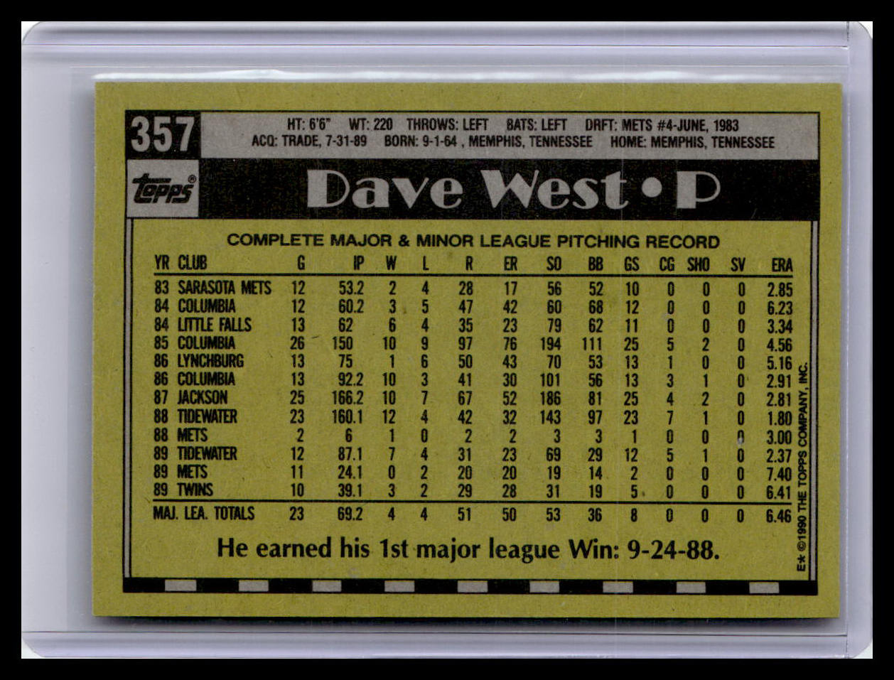1990 Topps #357 Dave West