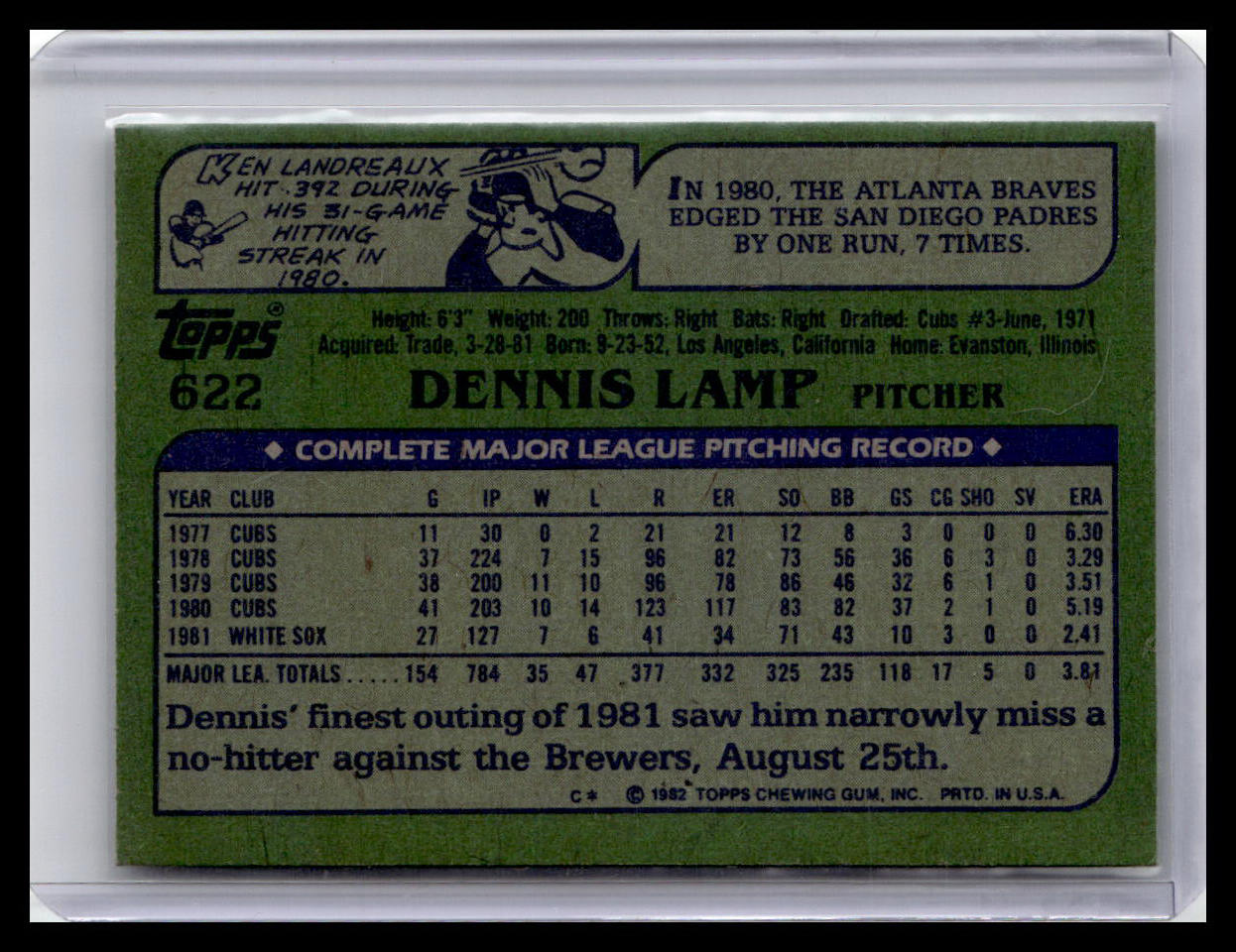 1982 Topps #622 Dennis Lamp