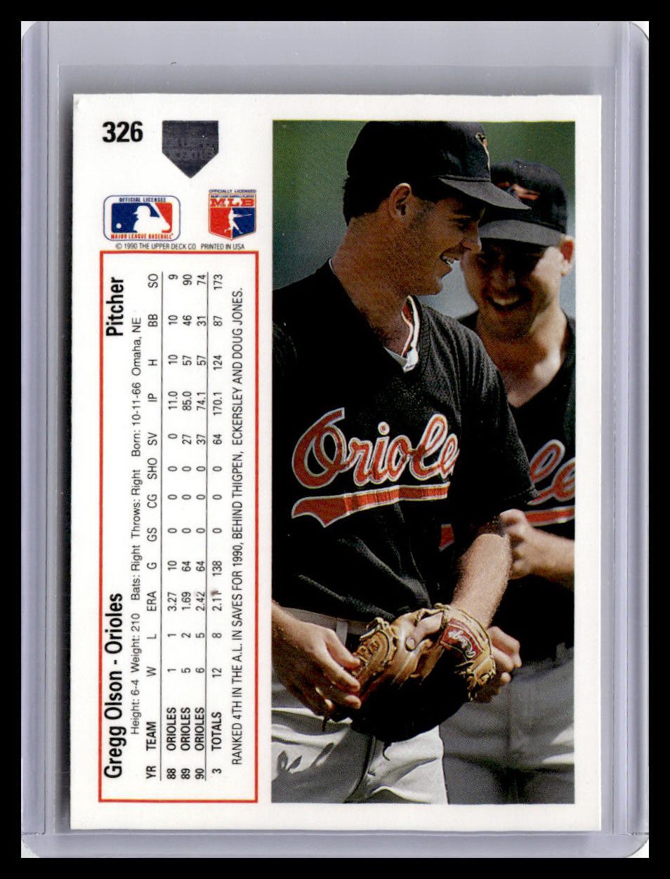 1991 Upper Deck #326b Gregg Olson