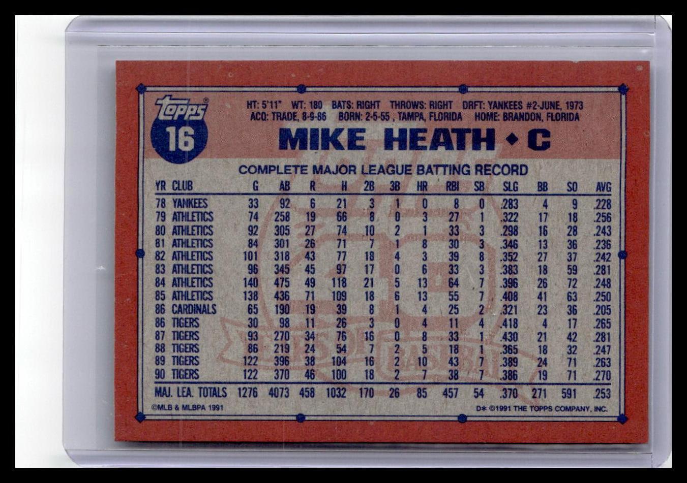 1991 Topps #16 Mike Heath