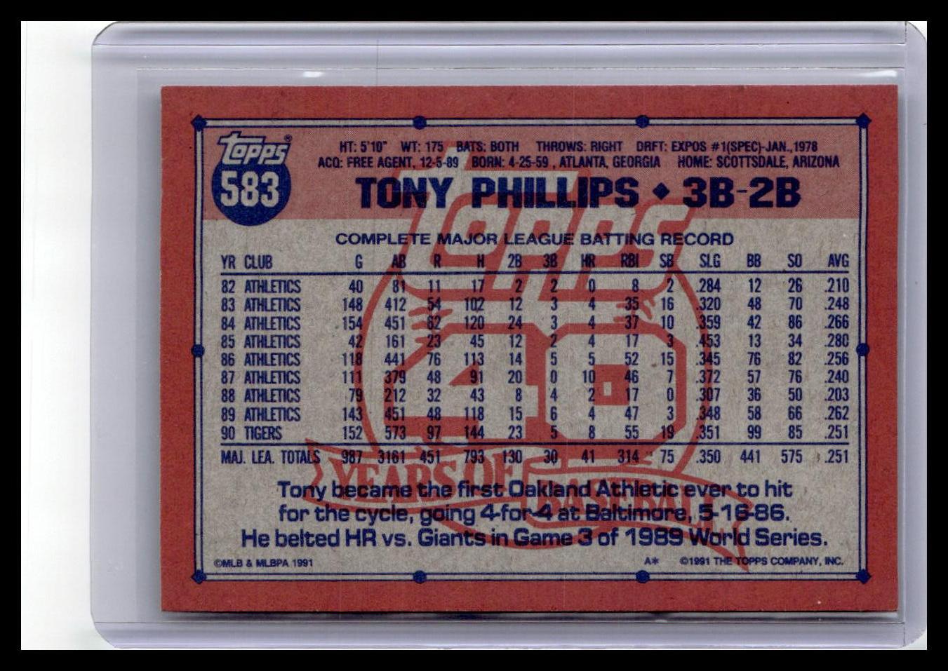 1991 Topps #583 Tony Phillips
