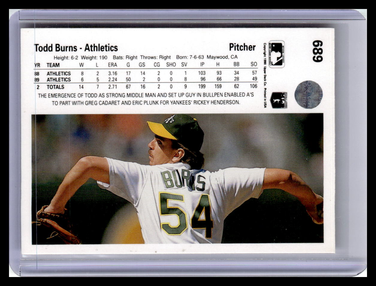 1990 Upper Deck #689 Todd Burns