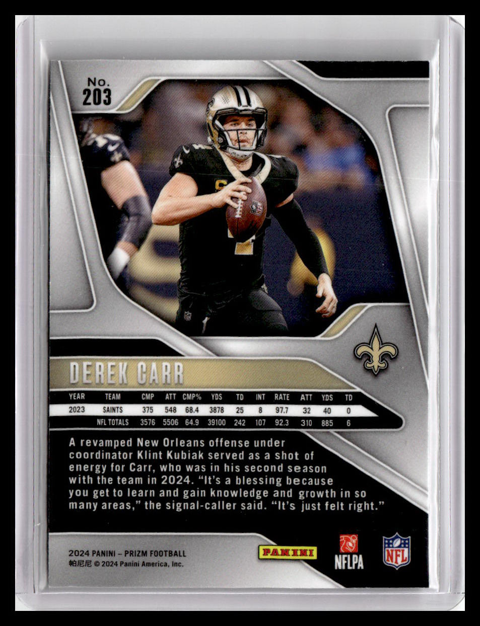 2024 Panini Prizm #203 Derek Carr Neon Green Pulsar