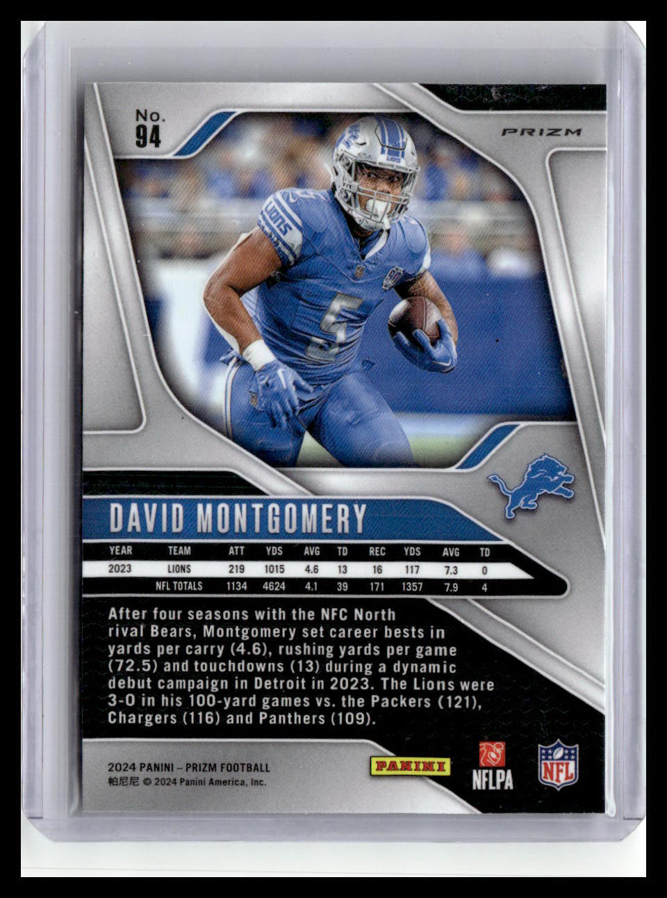 2024 Panini Prizm #94 David Montgomery Red White and Blue