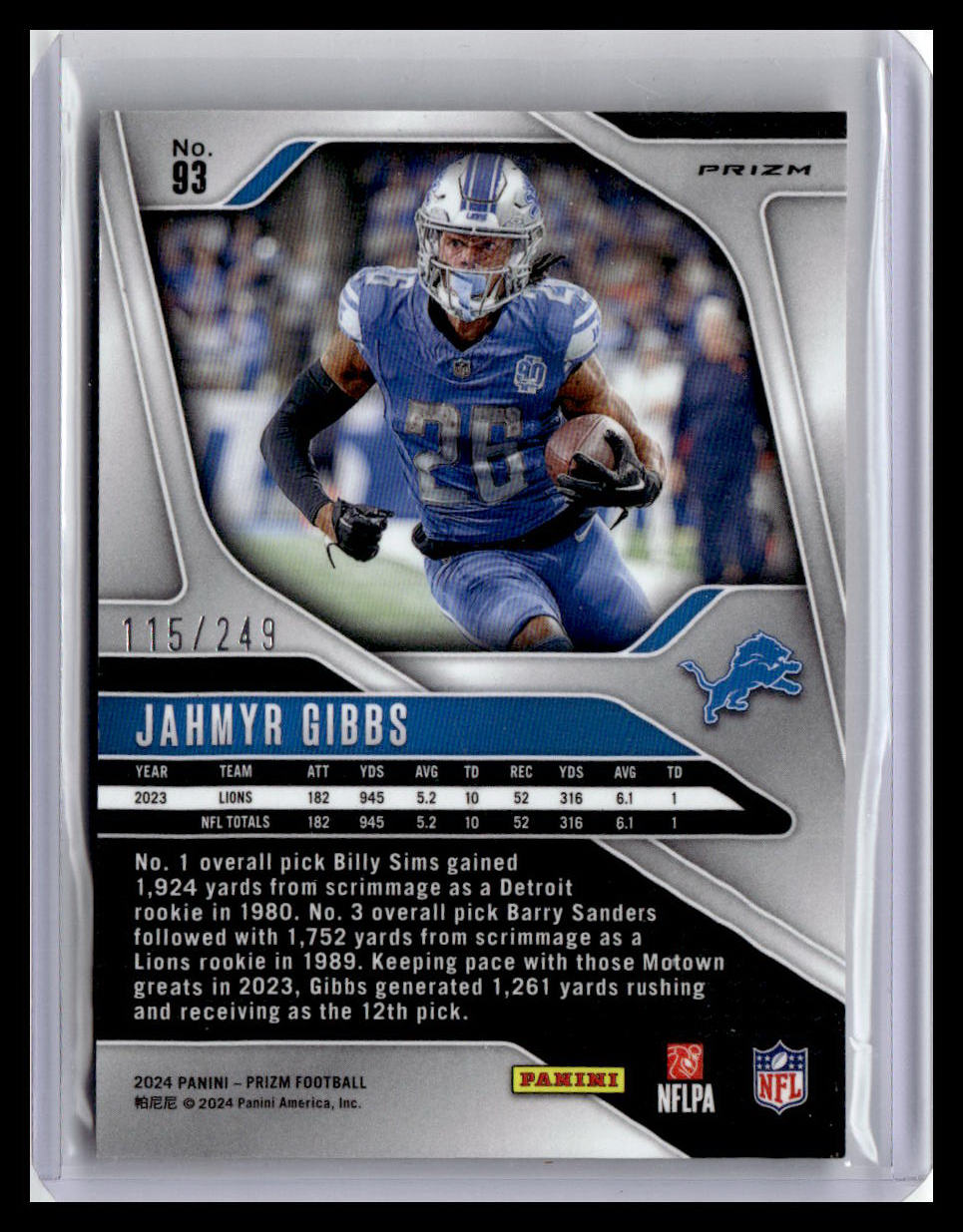 2024 Panini Prizm #93 Jahmyr Gibbs Orange #/249