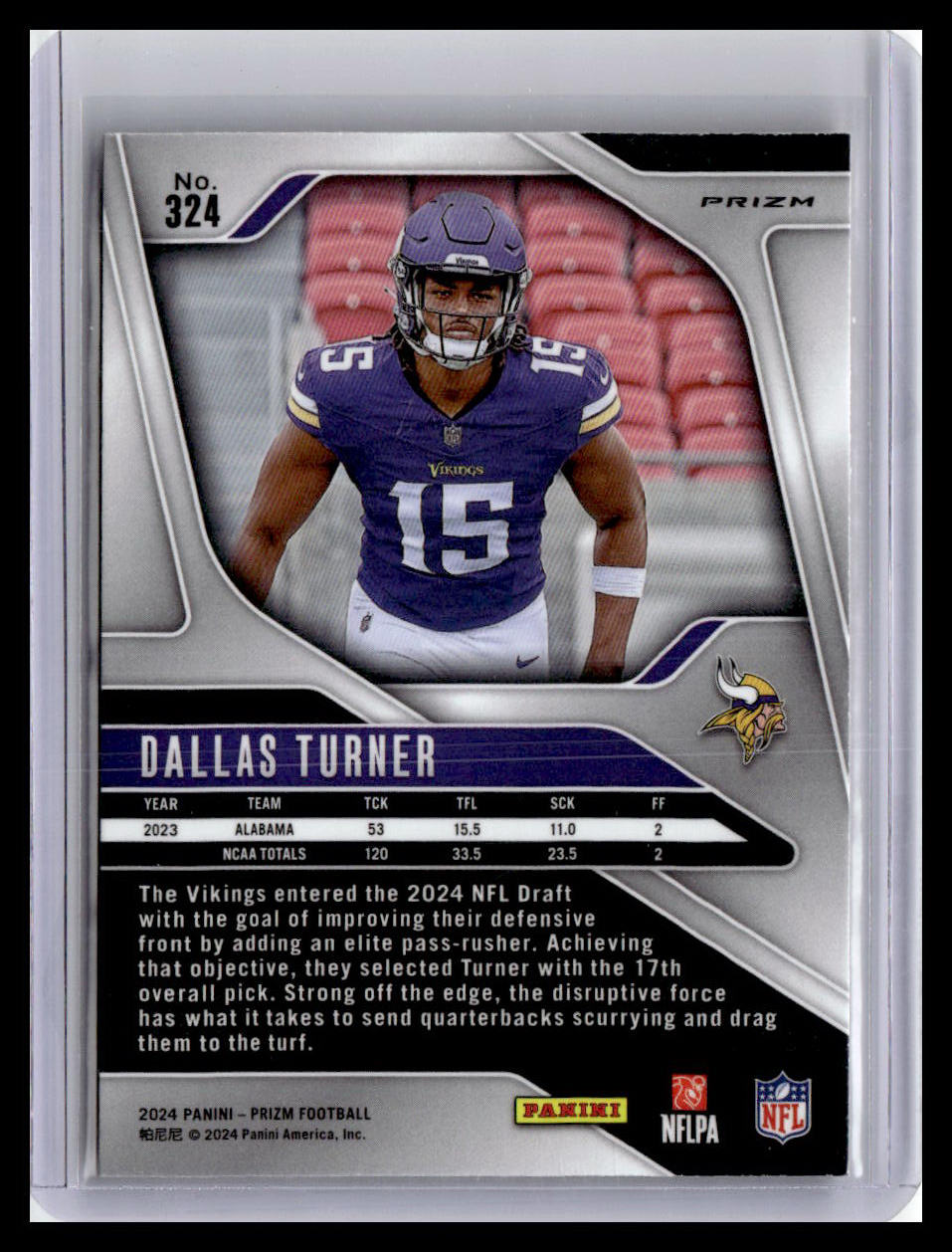 2024 Panini Prizm #324 Dallas Turner Orange Disco Prizm