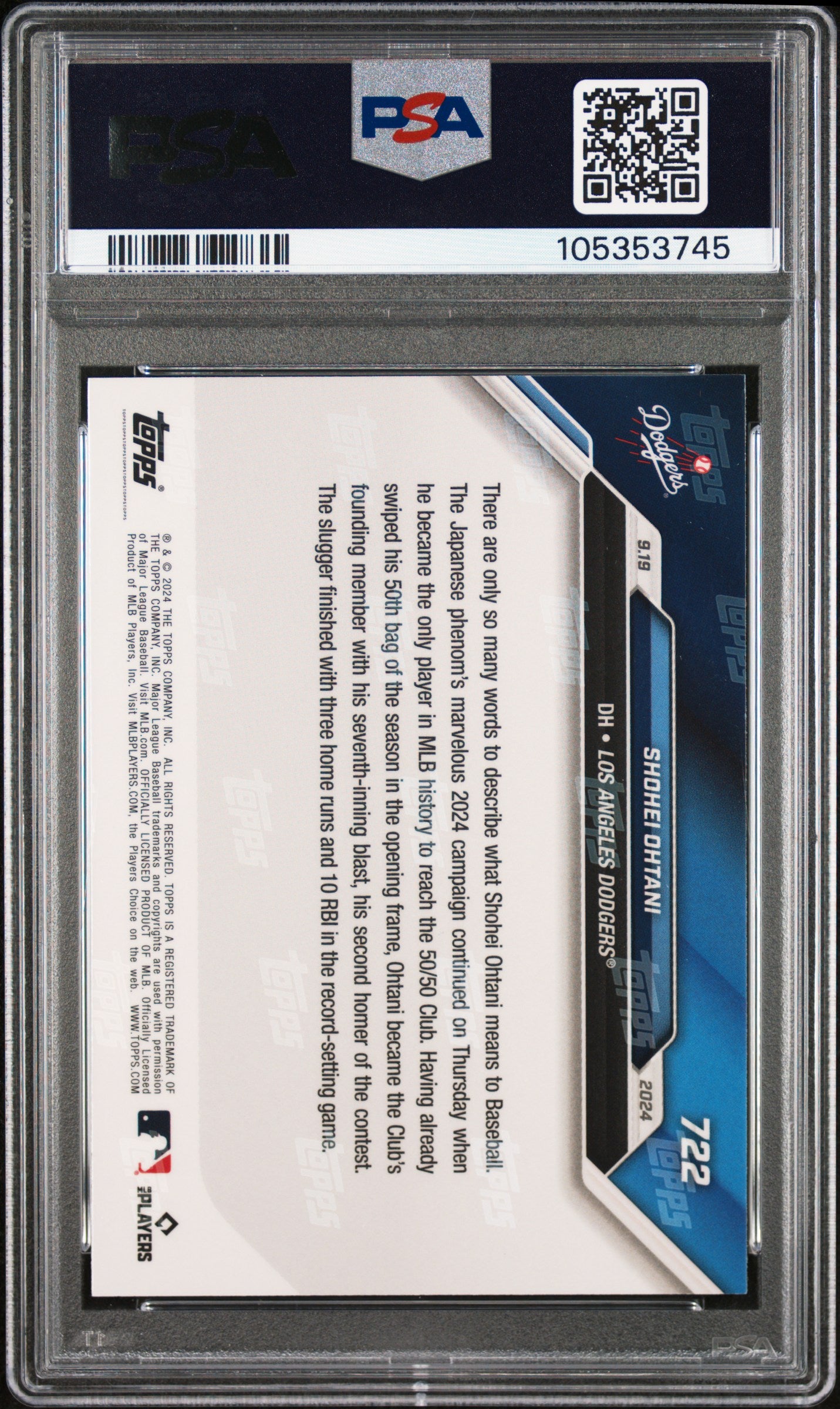 2024 Topps Now #722 Shohei Ohtani PSA 6
