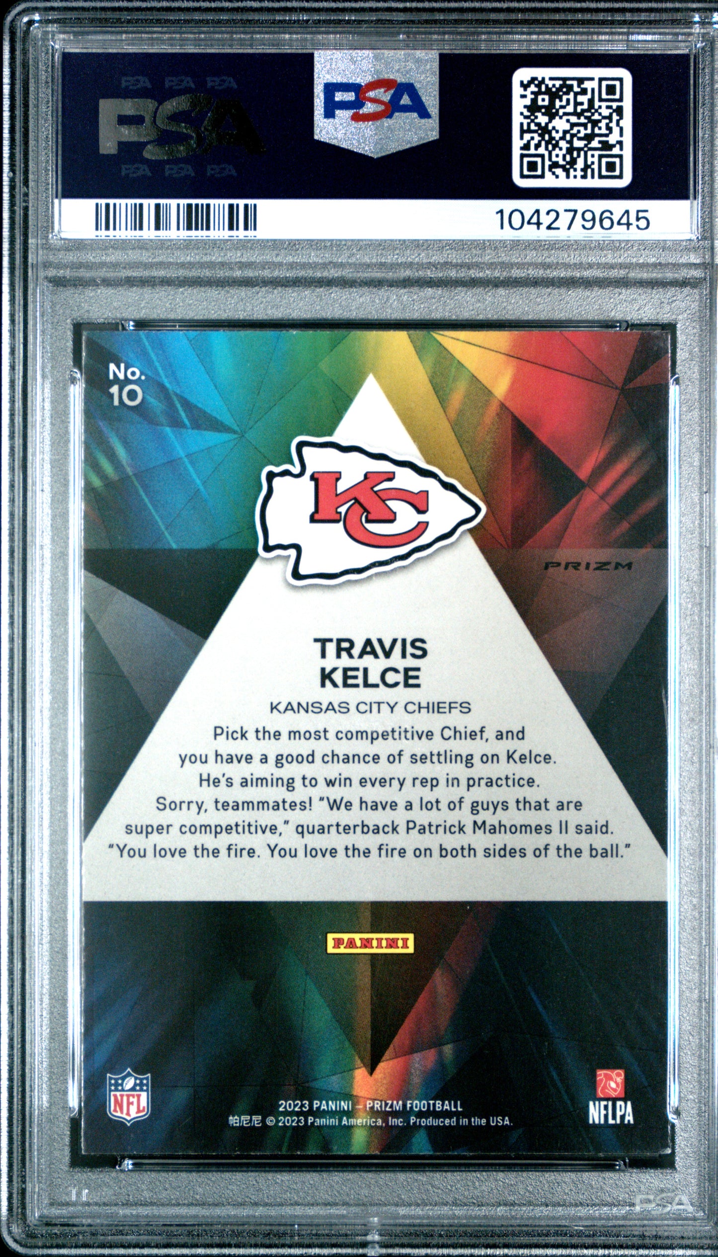 2023 Panini Prizm Prizmatic #10 Travis Kelce Prizmatic-Green Prizm PSA 9
