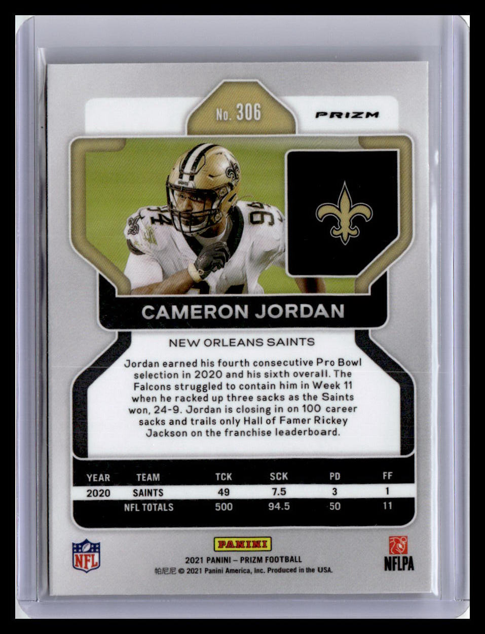 2021 Panini Prizm #306 Cameron Jordan Lazer
