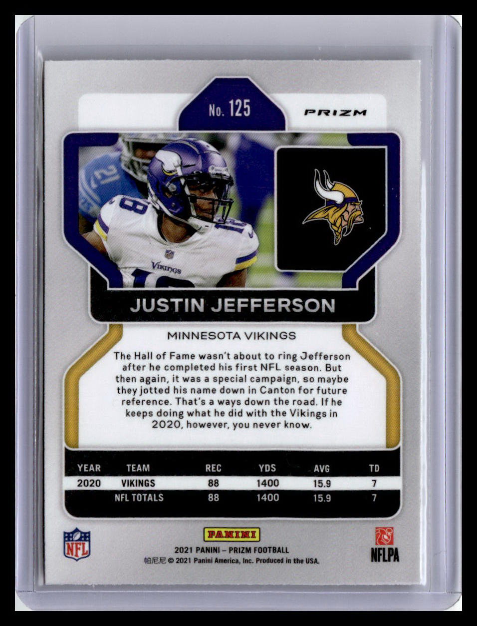 2021 Panini Prizm #125 Justin Jefferson Lazer