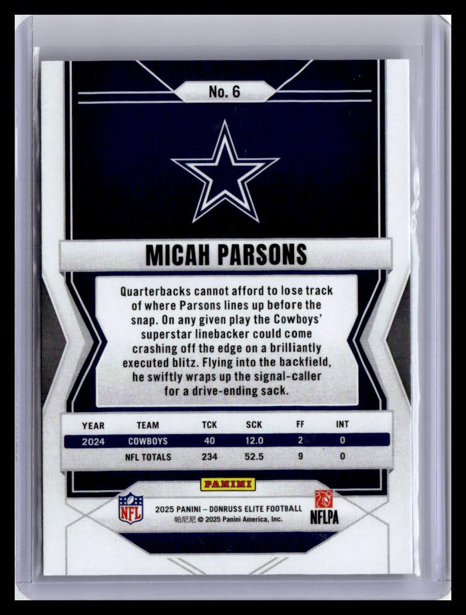 2025 Donruss Elite #6 Micah Parsons