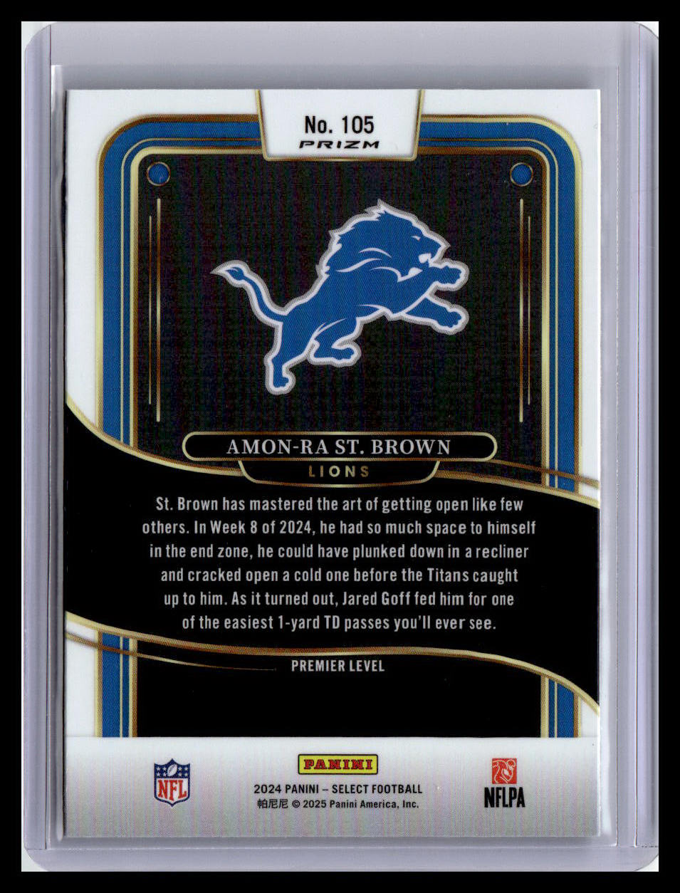 2024 Panini Select #105 Amon-Ra St. Brown Red & Blue Prizm Shock