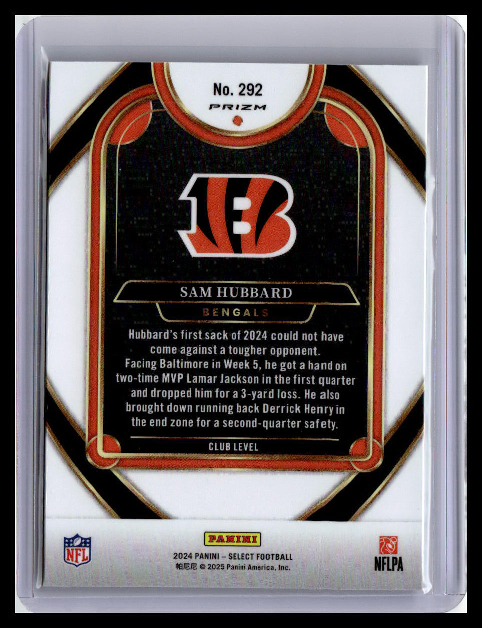 2024 Panini Select #292 Sam Hubbard Black & Orange Prizm Shock
