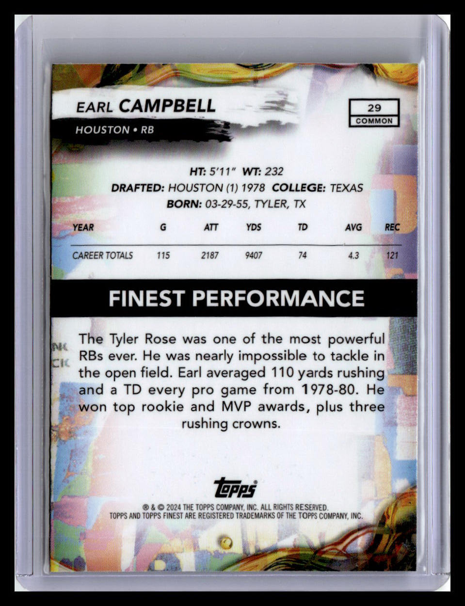 2024 Finest #29 Earl Campbell