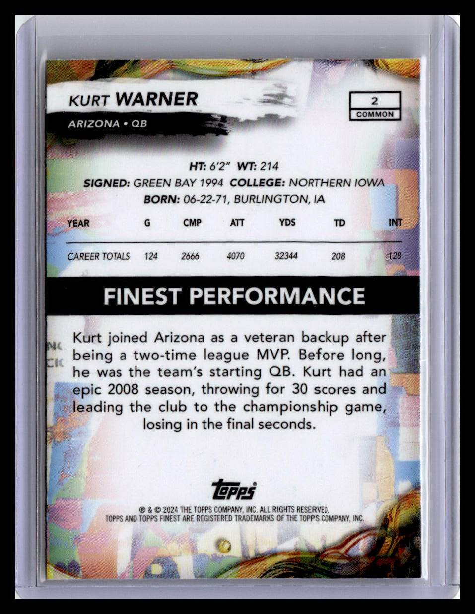 2024 Finest #2 Kurt Warner