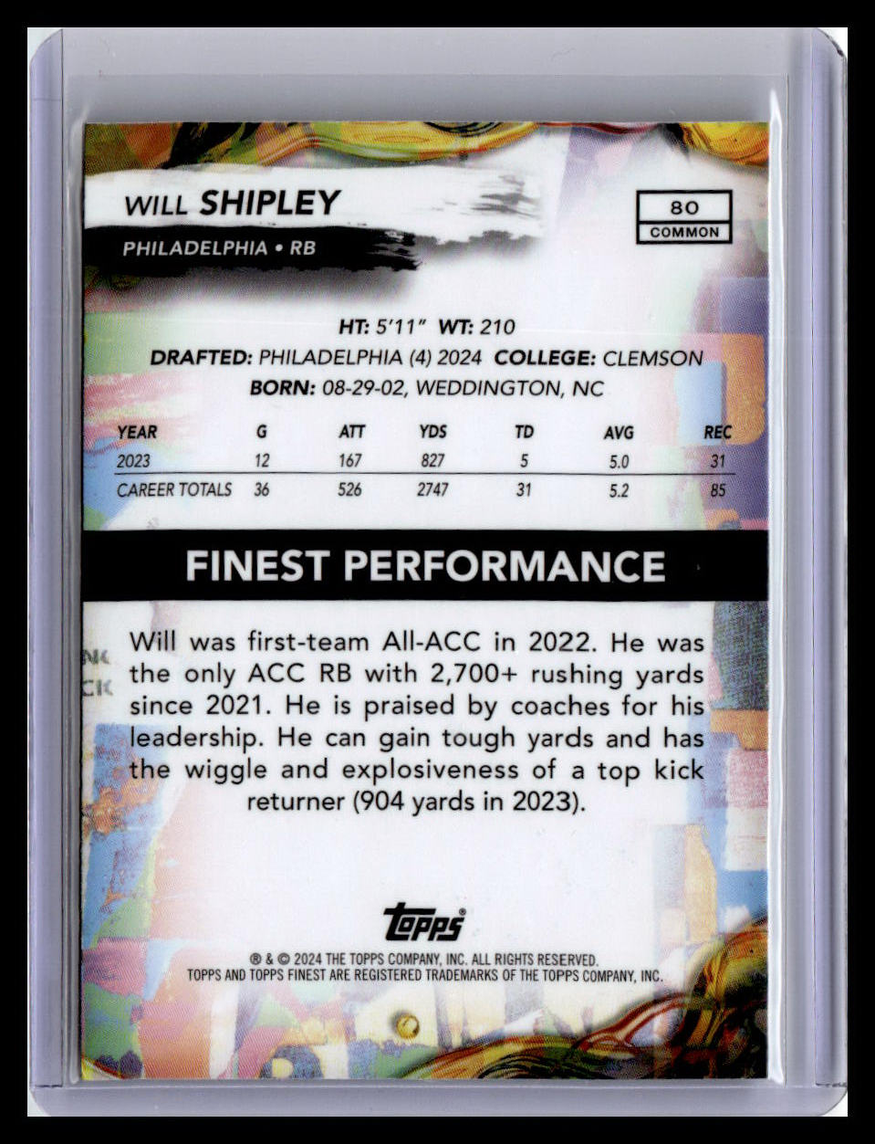 2024 Finest #80 Will Shipley