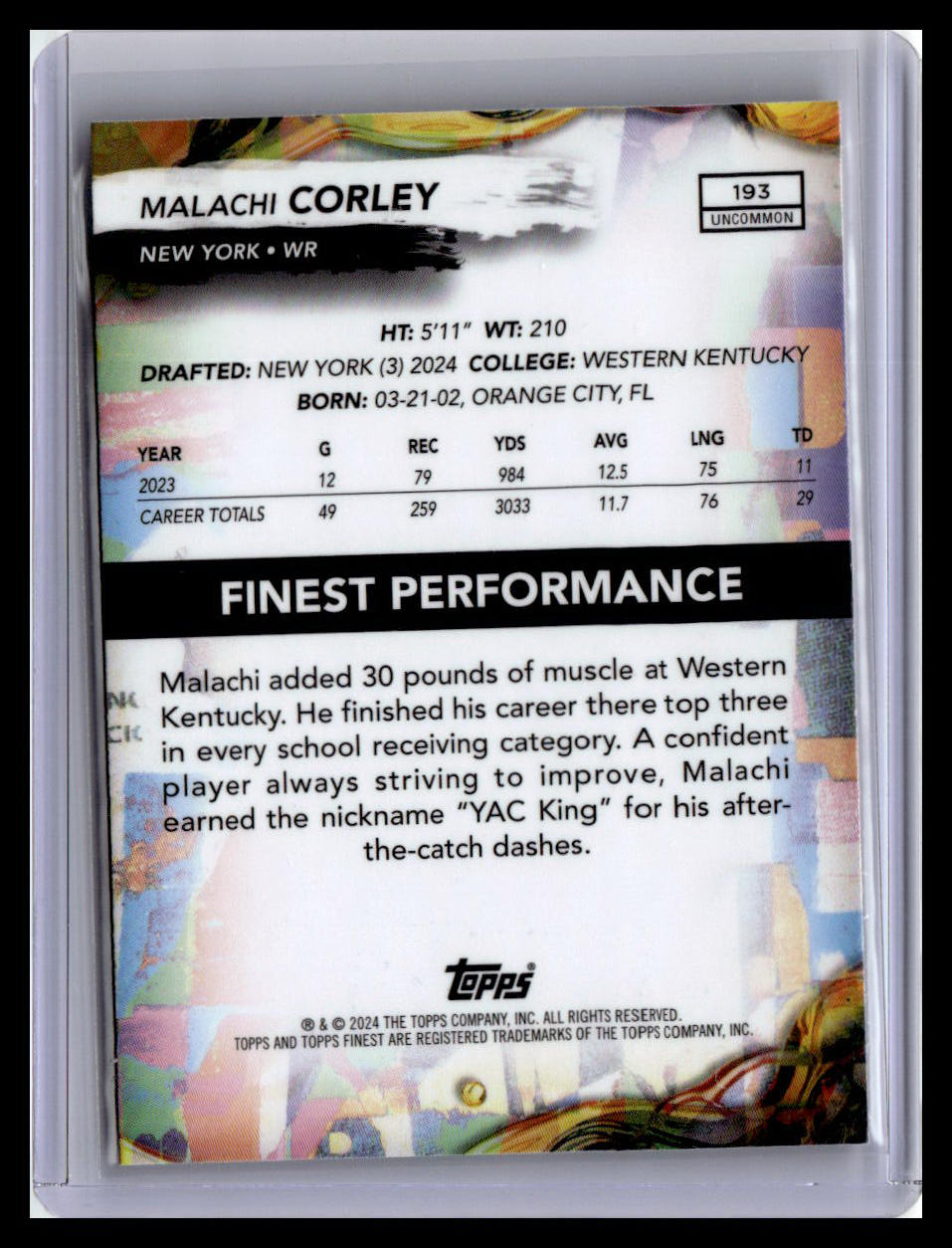 2024 Finest #193 Malachi Corley