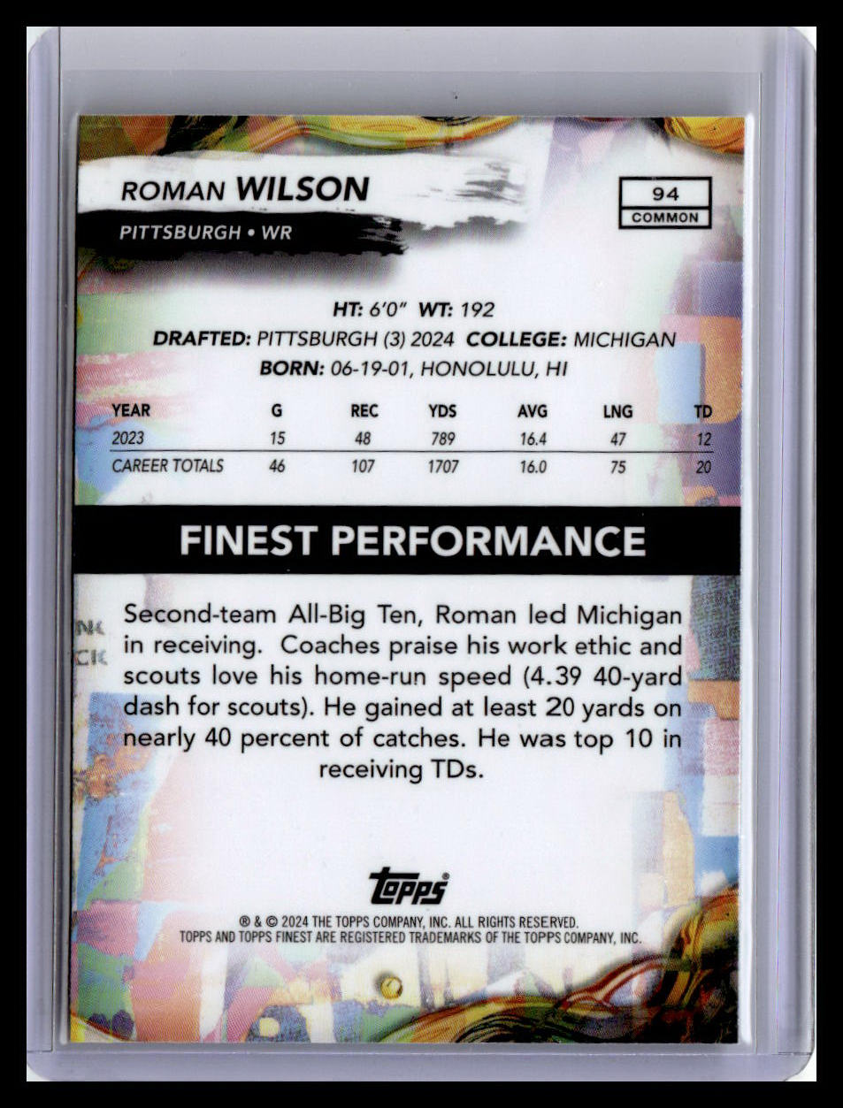 2024 Finest #94 Roman Wilson