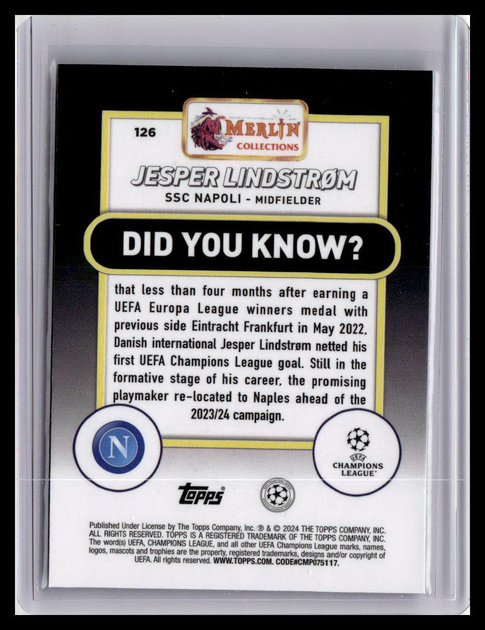 2023-24 Merlin UEFA Club Competitions #126 Jesper Lindstrøm (RC)
