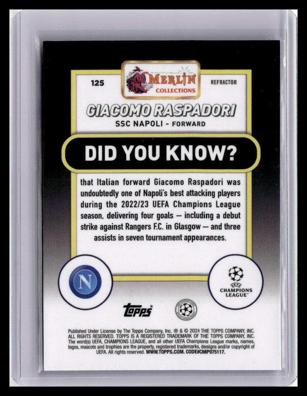 2023-24 Merlin UEFA Club Competitions #125 Giacomo Raspadori