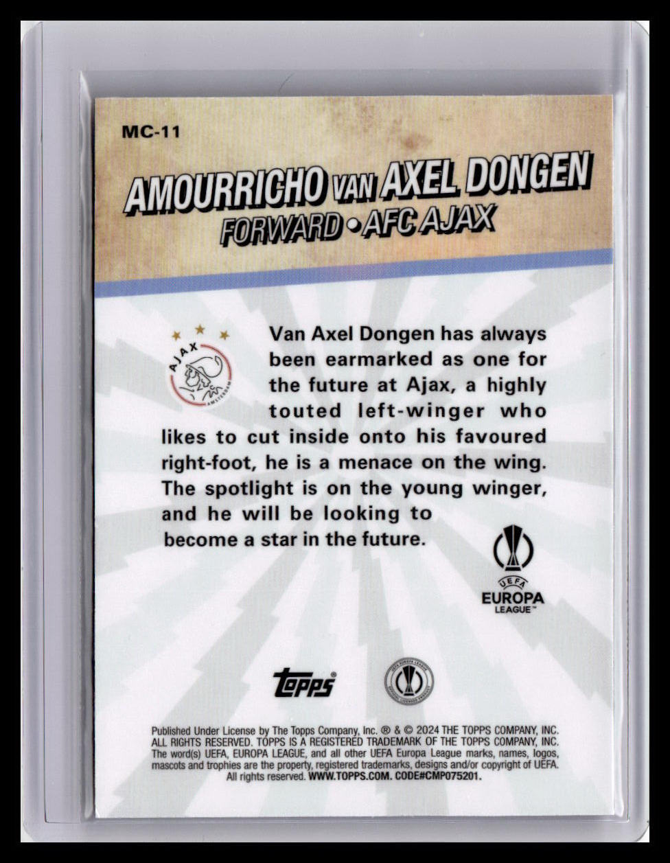 2023-24 Merlin UEFA Club #MC-11 Amourricho van Axel Dongen Merlin's Chosen One