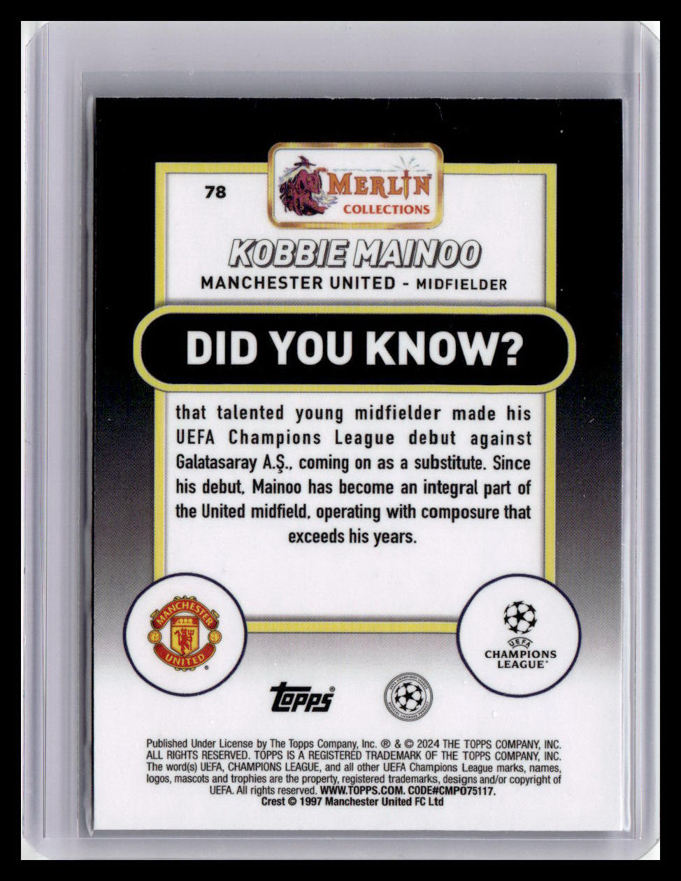 2023-24 Merlin UEFA Club Competitions #78 Kobbie Mainoo Aqua Prism Refractor