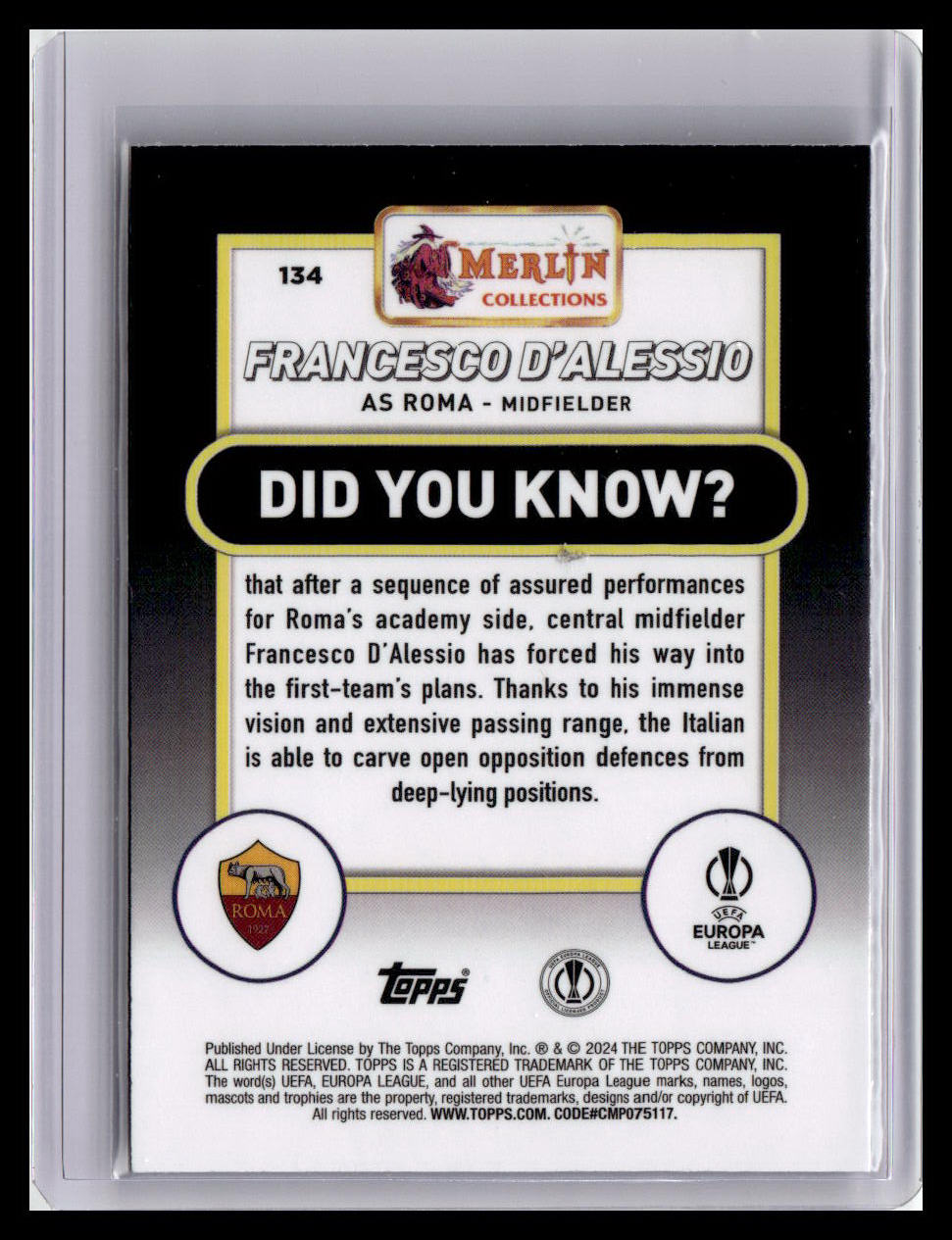 2023-24 Merlin UEFA Club Competitions #134 Francesco D'alessio