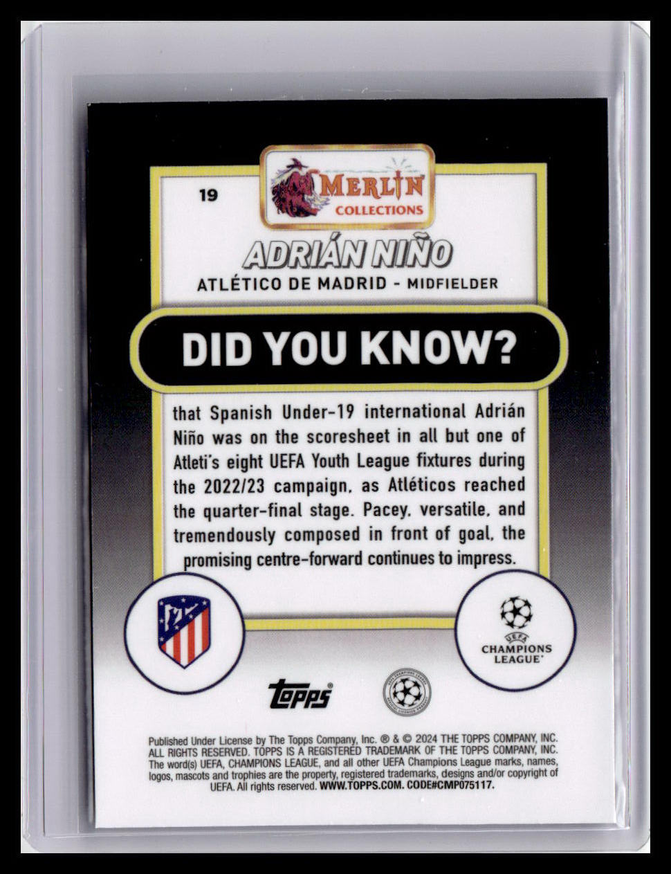 2023-24 Merlin UEFA Club Competitions #19 Adrián Niño (RC)