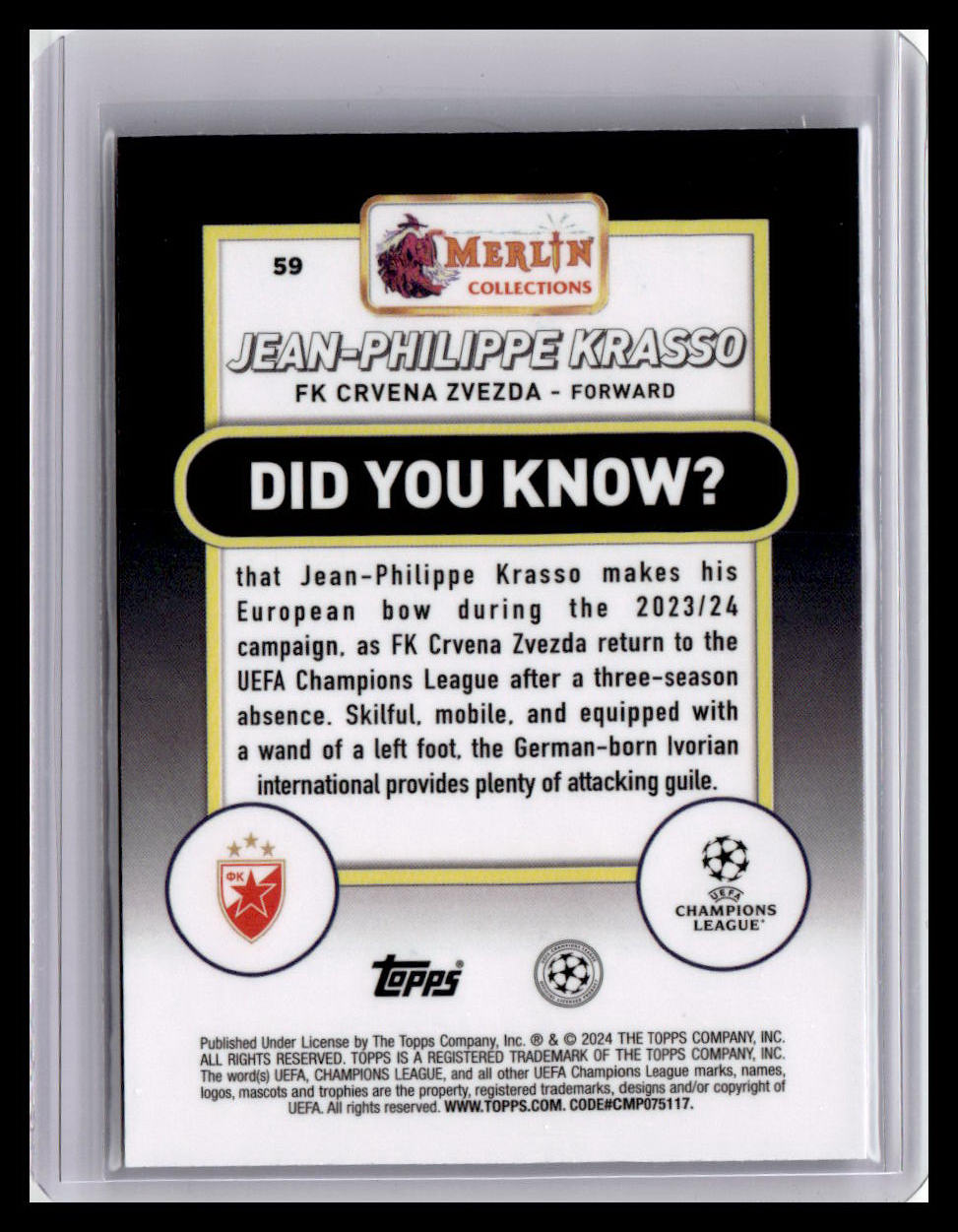 2023-24 Merlin UEFA Club Competitions #59 Jean-Philippe Krasso (RC)